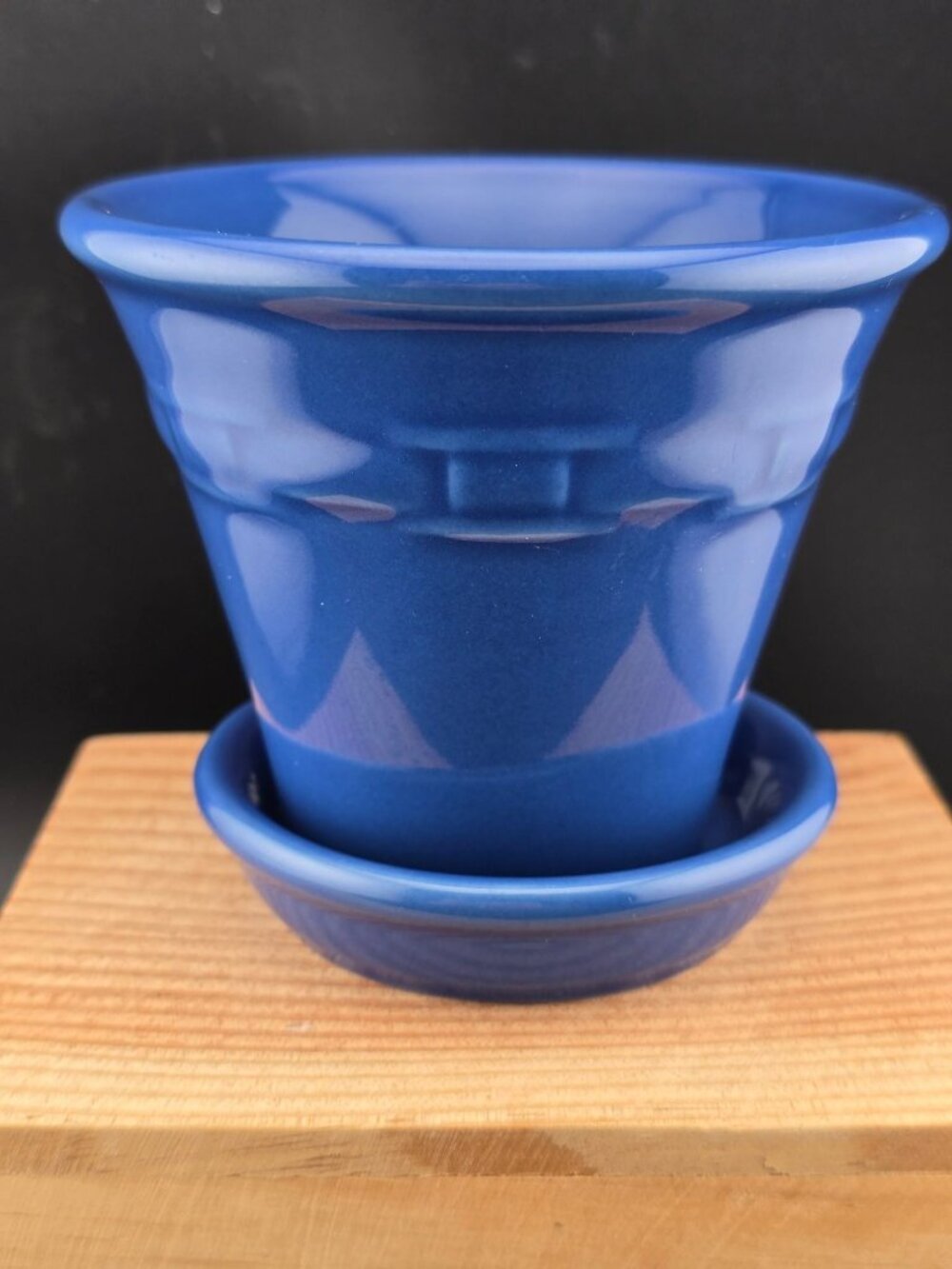 Longaberger Blue Woven Pottery Planter With Saucer 4"